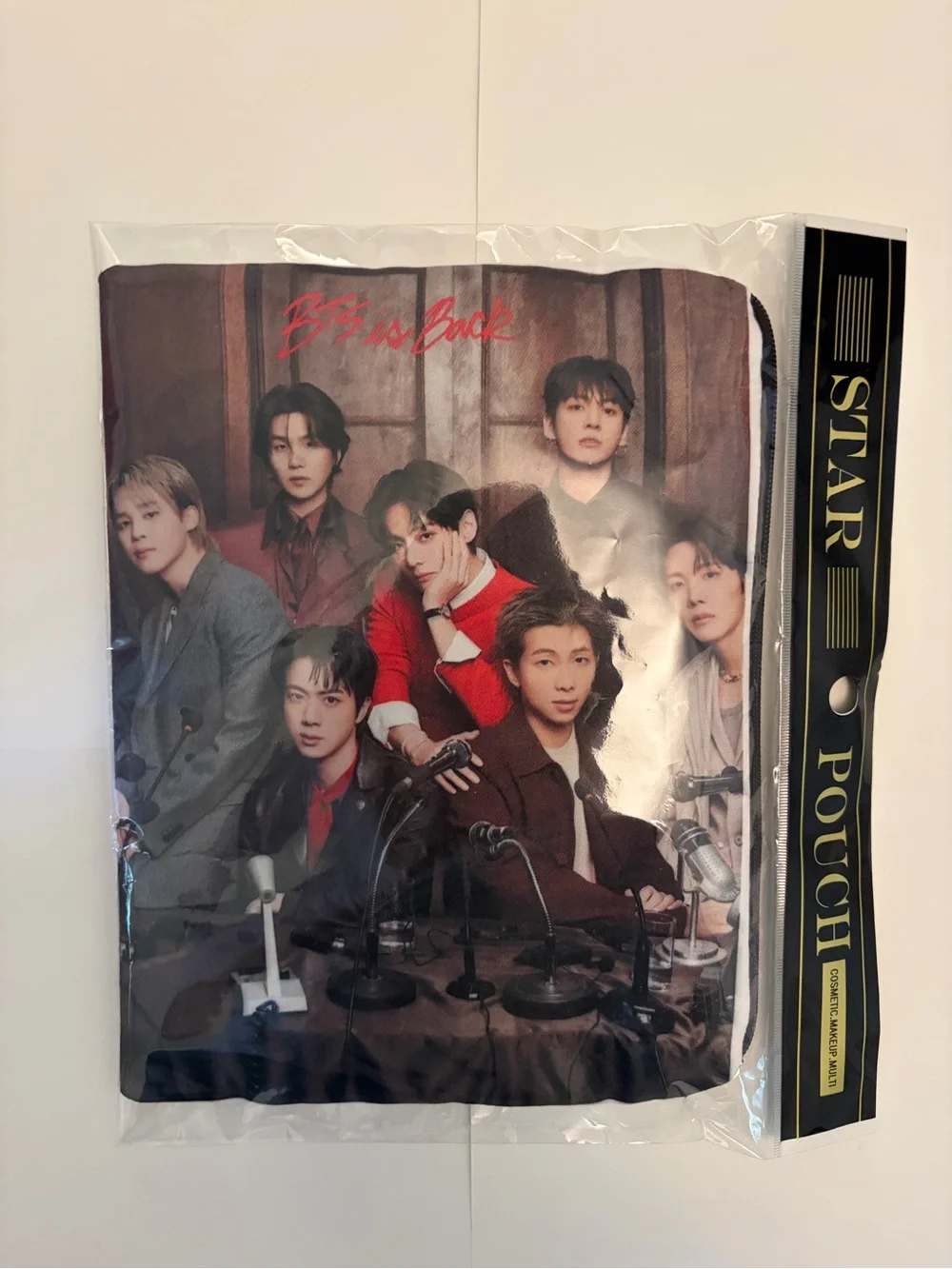 BTS Star Pouch Cosmetic Bag - Multicolor with Red Accent